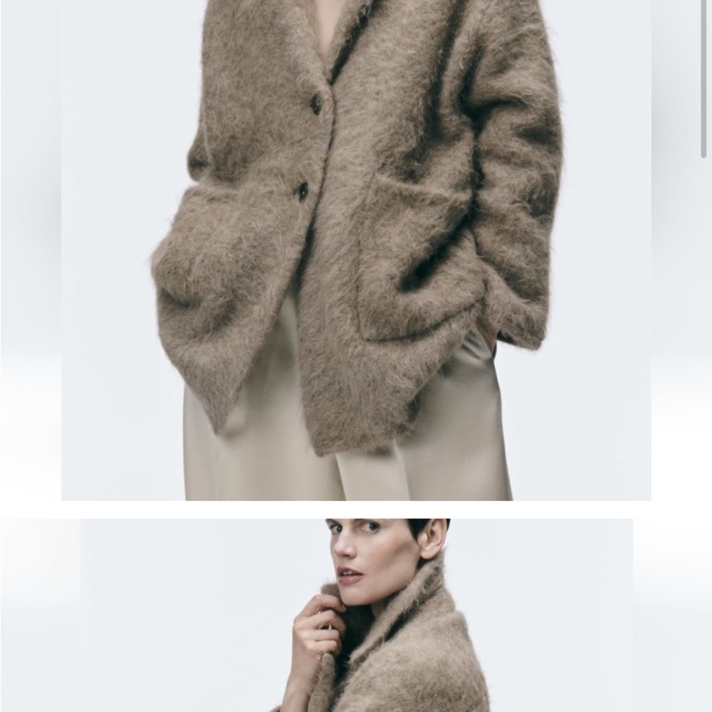 Zara Brown Alpaca button front longline Oversized Jacket/cardigan Cozy Fit - Picture 10 of 10